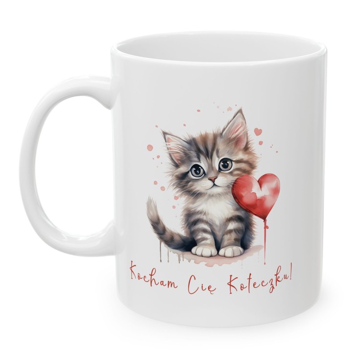 Kubek z nadrukiem kotka „Kocham Cię Koteczku!” – romantyczny prezent