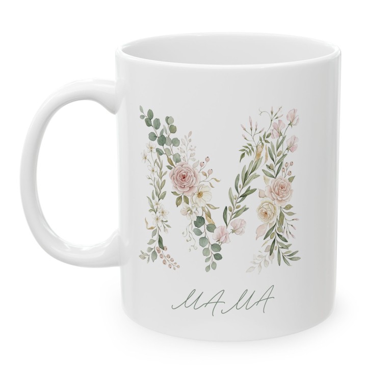 Kubek dla mamy kwiatowa litera M | Prezent na Dzień Matki akwarela