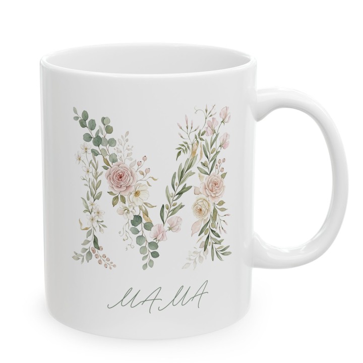 Kubek dla mamy kwiatowa litera M | Prezent na Dzień Matki akwarela