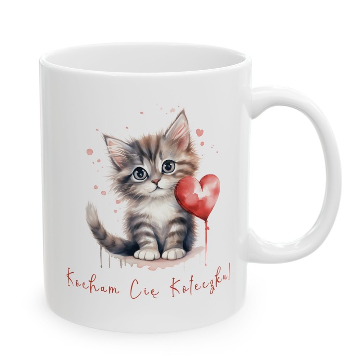 Kubek z nadrukiem kotka „Kocham Cię Koteczku!” – romantyczny prezent