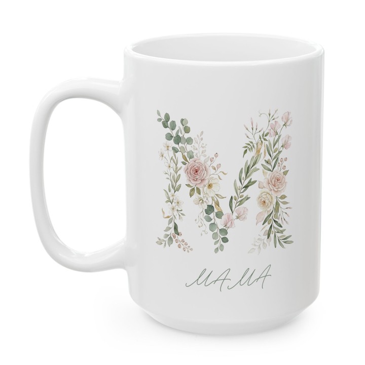 Kubek dla mamy kwiatowa litera M | Prezent na Dzień Matki akwarela