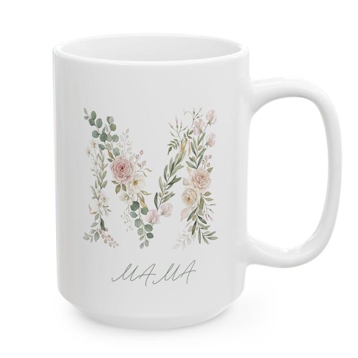 Kubek dla mamy kwiatowa litera M | Prezent na Dzień Matki akwarela