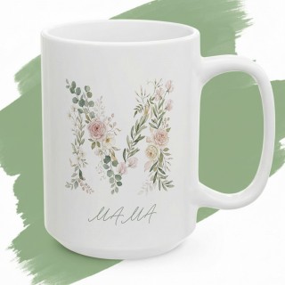 Kubek dla mamy kwiatowa litera M | Prezent na Dzień Matki akwarela