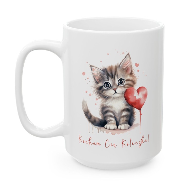 Kubek z nadrukiem kotka „Kocham Cię Koteczku!” – romantyczny prezent