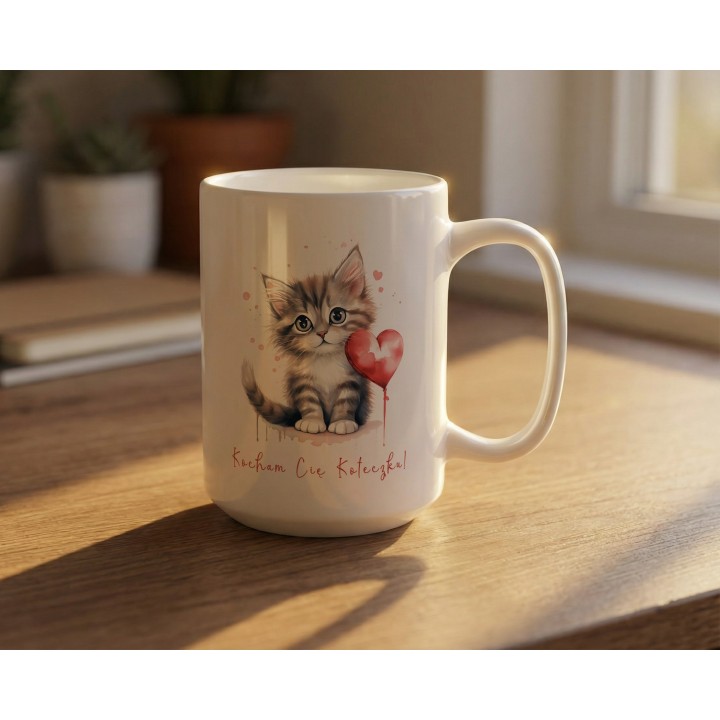 Kubek z nadrukiem kotka „Kocham Cię Koteczku!” – romantyczny prezent