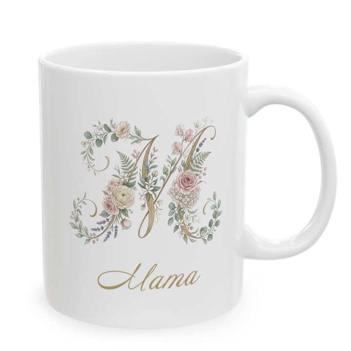 Kubek dla mamy złota litera M kwiaty | Elegancki prezent na Dzień Matki