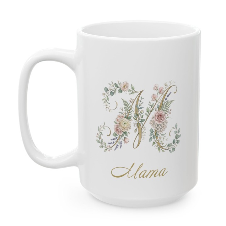 Kubek dla mamy złota litera M kwiaty | Elegancki prezent na Dzień Matki