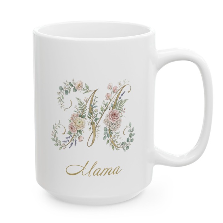 Kubek dla mamy złota litera M kwiaty | Elegancki prezent na Dzień Matki