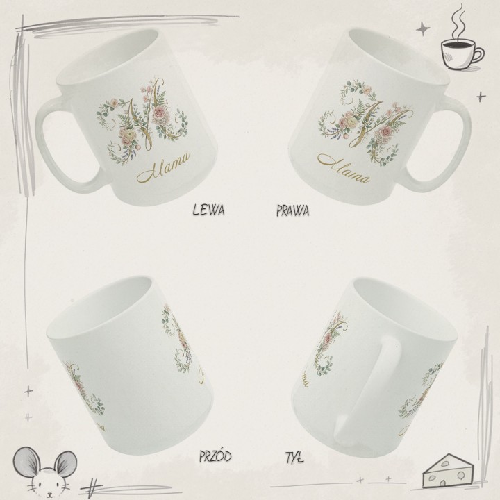 Kubek dla mamy złota litera M kwiaty | Elegancki prezent na Dzień Matki