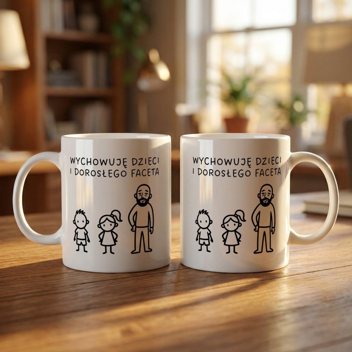 Kubek personalizowany dla mamy Wychowuję dzieci i dorosłego faceta