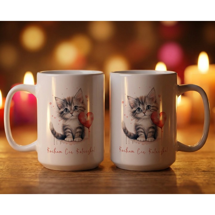 Kubek z nadrukiem kotka „Kocham Cię Koteczku!” – romantyczny prezent