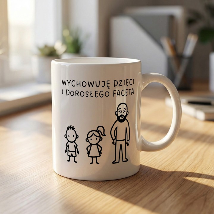 Kubek personalizowany dla mamy Wychowuję dzieci i dorosłego faceta