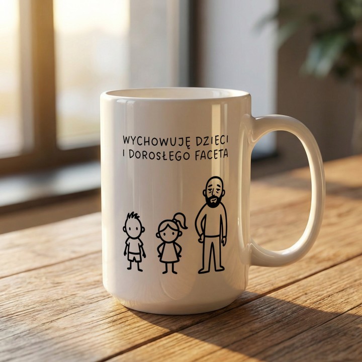 Kubek personalizowany dla mamy Wychowuję dzieci i dorosłego faceta
