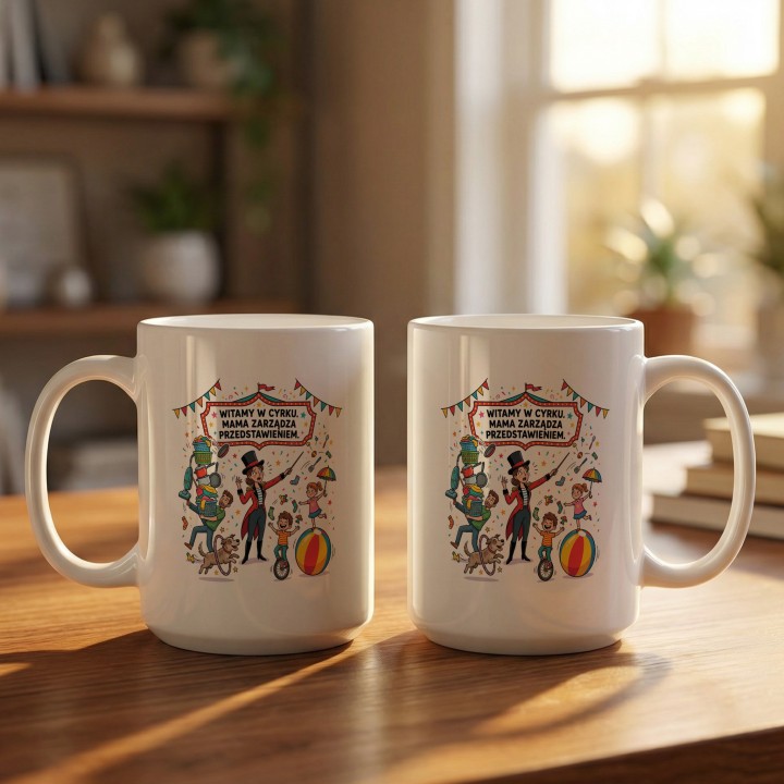 Kubek dla mamy Witamy w cyrku | Prezent na Dzień Matki śmieszny