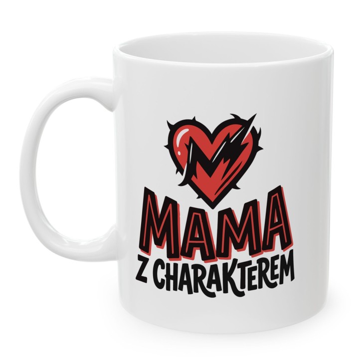 Kubek Mama z charakterem serce piorun | Prezent dla silnej mamy