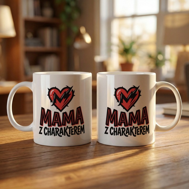 Kubek Mama z charakterem serce piorun | Prezent dla silnej mamy