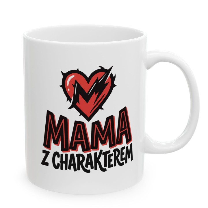 Kubek Mama z charakterem serce piorun | Prezent dla silnej mamy