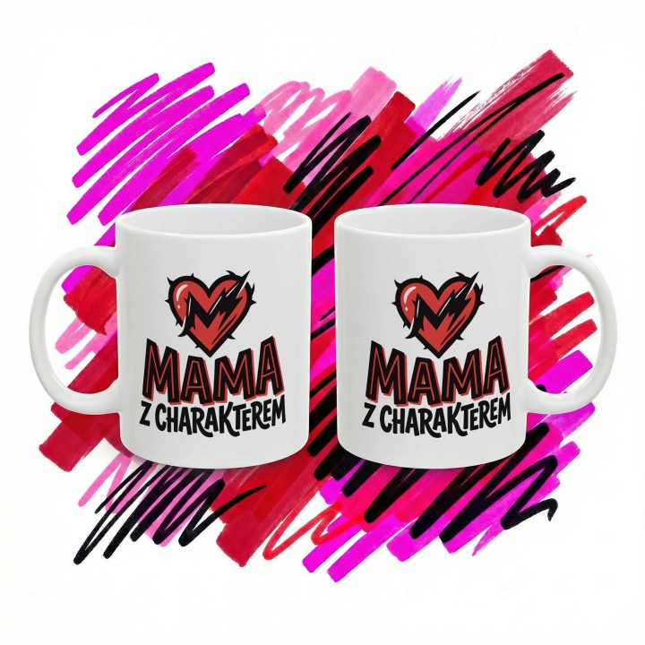 Kubek Mama z charakterem serce piorun | Prezent dla silnej mamy