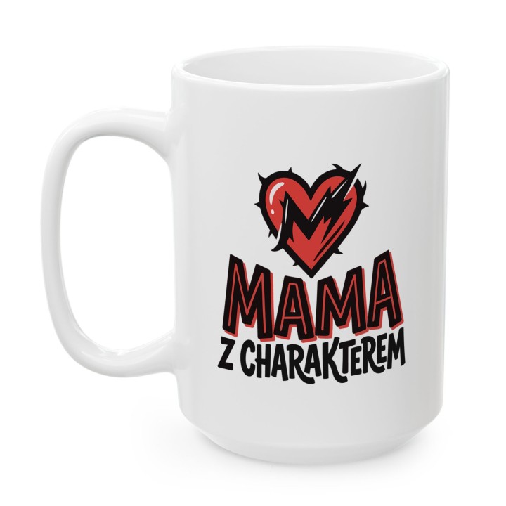 Kubek Mama z charakterem serce piorun | Prezent dla silnej mamy