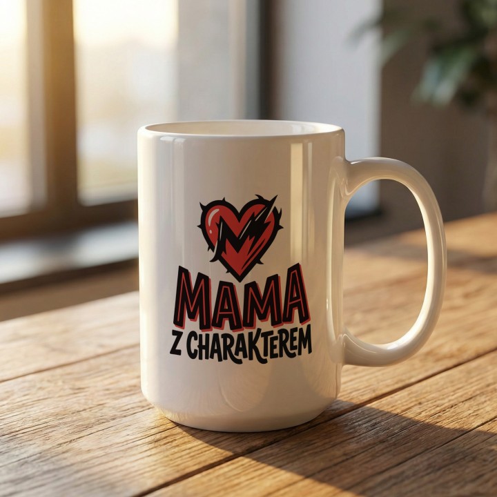 Kubek Mama z charakterem serce piorun | Prezent dla silnej mamy