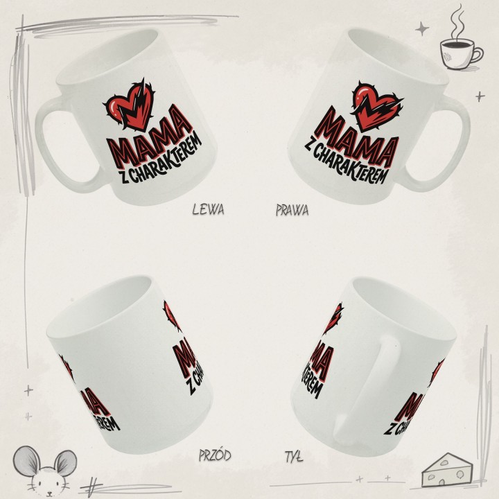 Kubek Mama z charakterem serce piorun | Prezent dla silnej mamy
