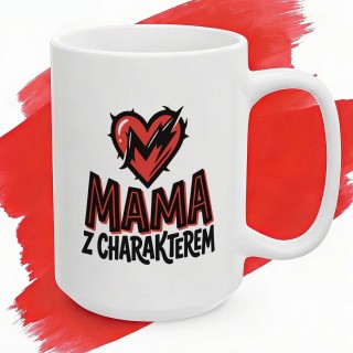 Kubek Mama z charakterem serce piorun | Prezent dla silnej mamy