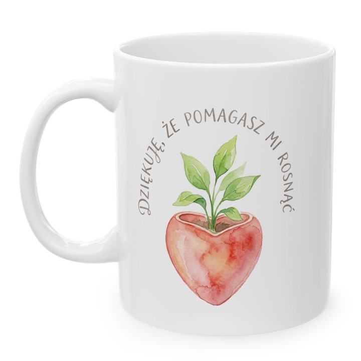 Kubek z nadrukiem Dziękuję że pomagasz mi rosnąć - prezent dla mamy, taty lub nauczyciela