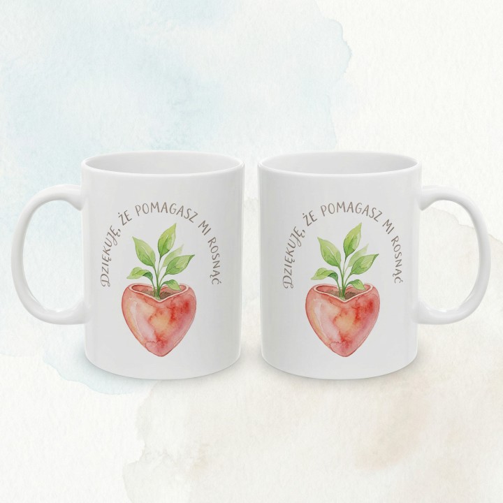 Kubek z nadrukiem Dziękuję że pomagasz mi rosnąć - prezent dla mamy, taty lub nauczyciela