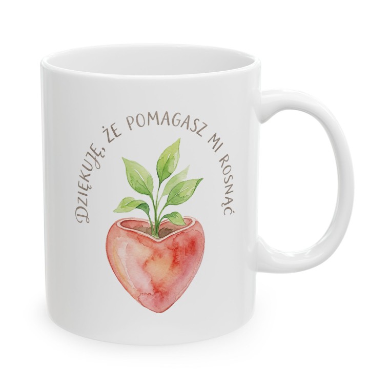 Kubek z nadrukiem Dziękuję że pomagasz mi rosnąć - prezent dla mamy, taty lub nauczyciela