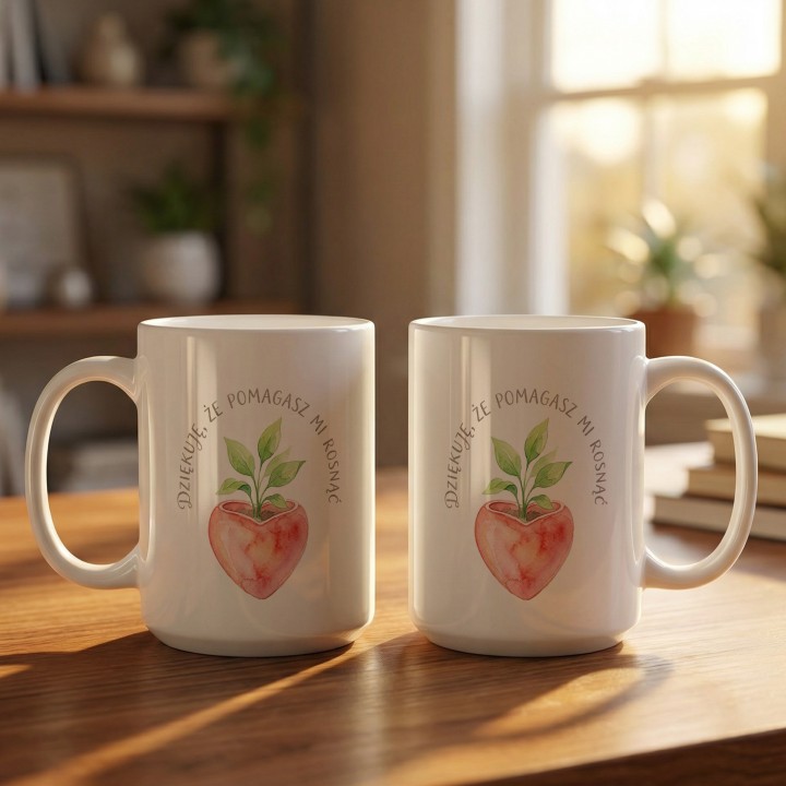 Kubek z nadrukiem Dziękuję że pomagasz mi rosnąć - prezent dla mamy, taty lub nauczyciela