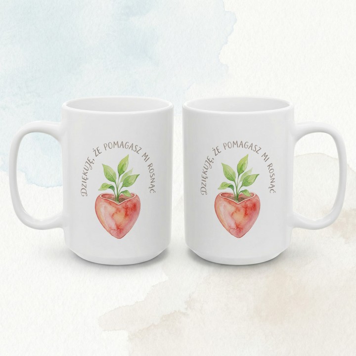 Kubek z nadrukiem Dziękuję że pomagasz mi rosnąć - prezent dla mamy, taty lub nauczyciela