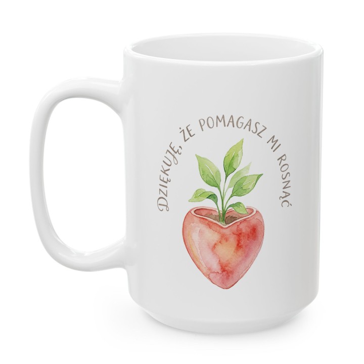 Kubek z nadrukiem Dziękuję że pomagasz mi rosnąć - prezent dla mamy, taty lub nauczyciela