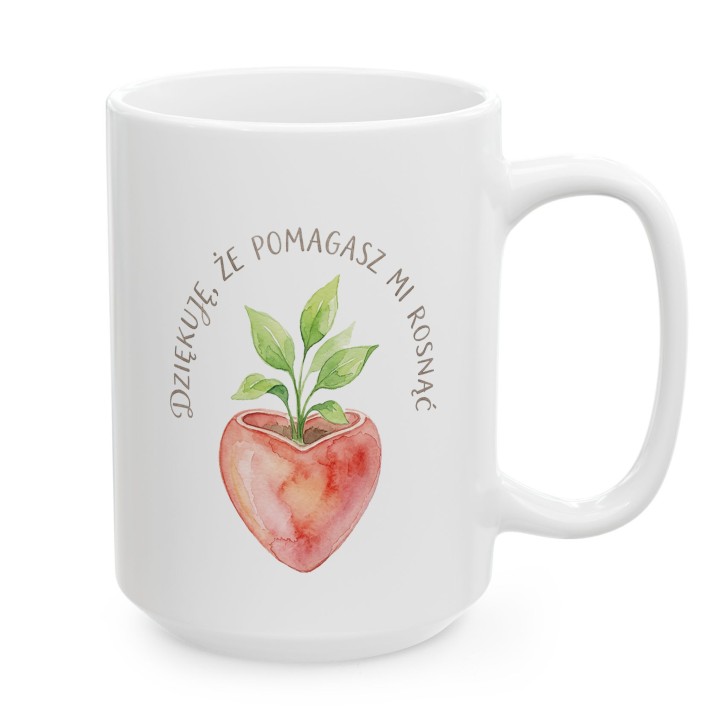 Kubek z nadrukiem Dziękuję że pomagasz mi rosnąć - prezent dla mamy, taty lub nauczyciela