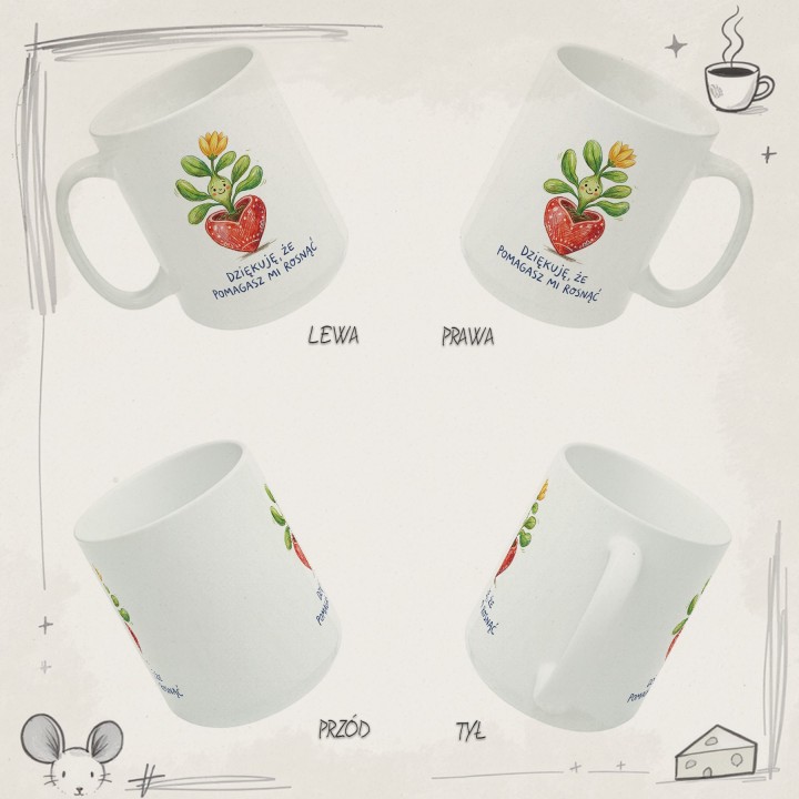 Kubek z uśmiechniętą roślinką Dziękuję, że pomagasz mi rosnąć - dla nauczyciela i mamy