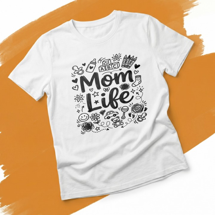 Koszulka Mom Life doodle art - prezent dla mamy na Dzień Matki i urodziny