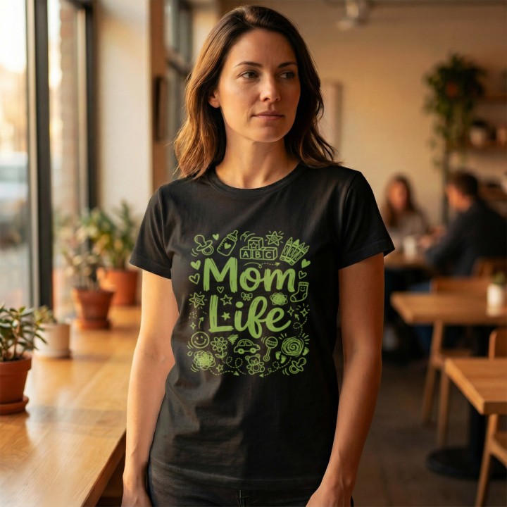 Koszulka Mom Life doodle art - prezent dla mamy na Dzień Matki i urodziny