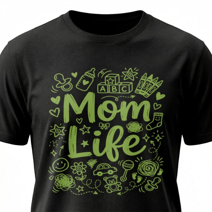 Koszulka Mom Life doodle art - prezent dla mamy na Dzień Matki i urodziny