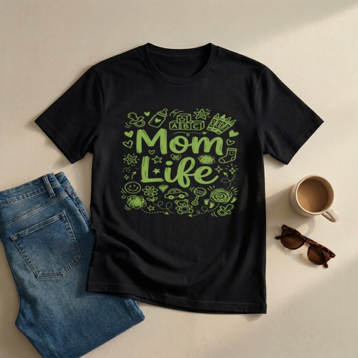 Koszulka Mom Life doodle art - prezent dla mamy na Dzień Matki i urodziny