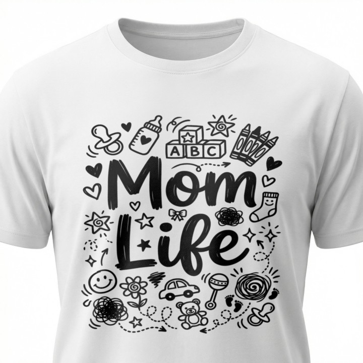 Koszulka Mom Life doodle art - prezent dla mamy na Dzień Matki i urodziny
