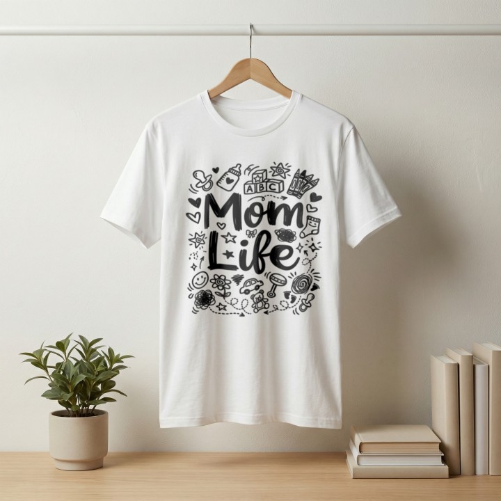 Koszulka Mom Life doodle art - prezent dla mamy na Dzień Matki i urodziny