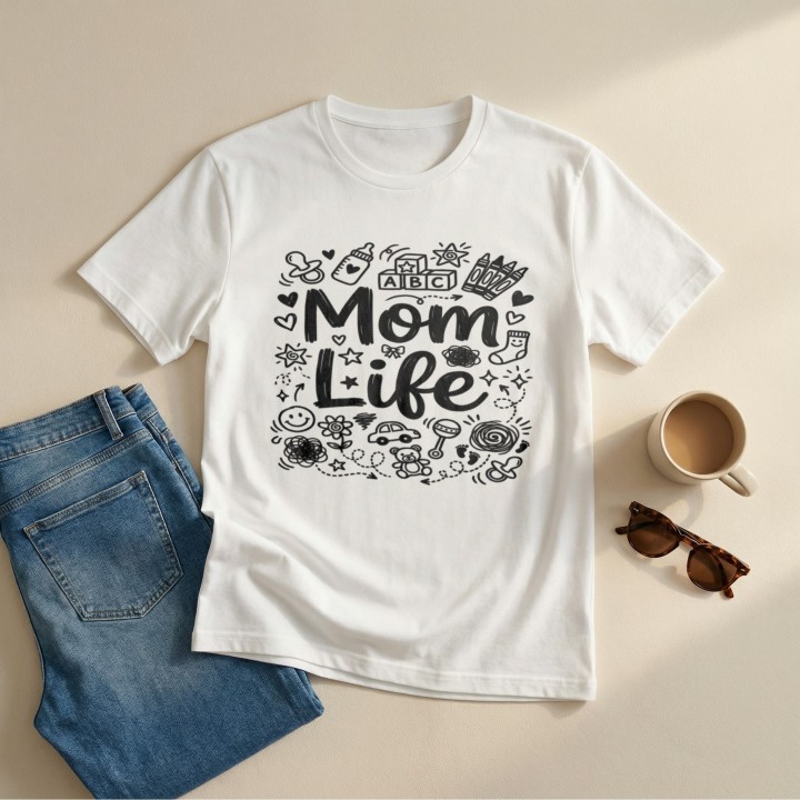 Koszulka Mom Life doodle art - prezent dla mamy na Dzień Matki i urodziny