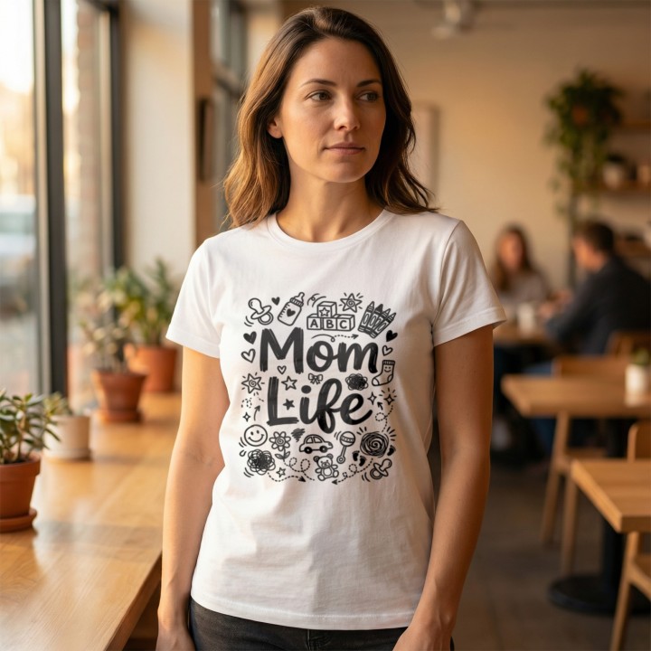 Koszulka Mom Life doodle art - prezent dla mamy na Dzień Matki i urodziny