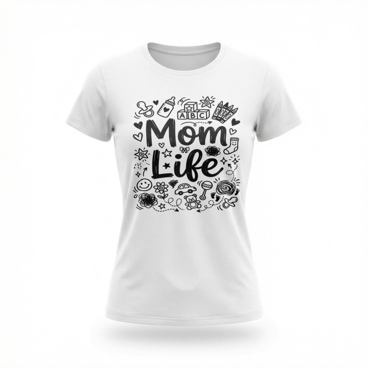 Koszulka Mom Life doodle art - prezent dla mamy na Dzień Matki i urodziny