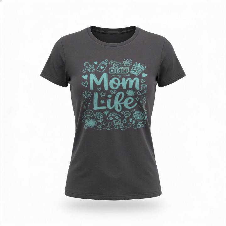 Koszulka Mom Life doodle art - prezent dla mamy na Dzień Matki i urodziny