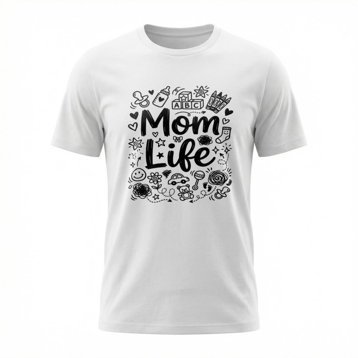 Koszulka Mom Life doodle art - prezent dla mamy na Dzień Matki i urodziny