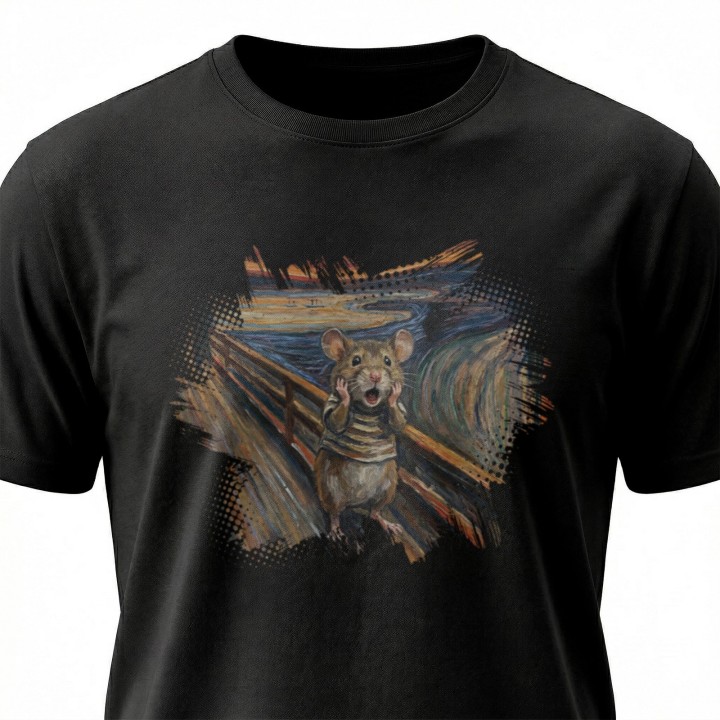 Koszulka Krzyk Myszy – Parodia Muncha | Zabawna Koszulka dla Introwertyka