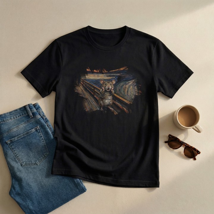 Koszulka Krzyk Myszy – Parodia Muncha | Zabawna Koszulka dla Introwertyka