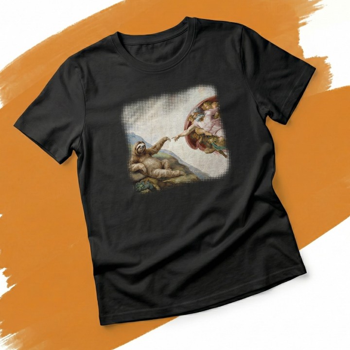 Koszulka Stworzenie Leniwca – Śmieszny Nadruk Parodia Sztuki