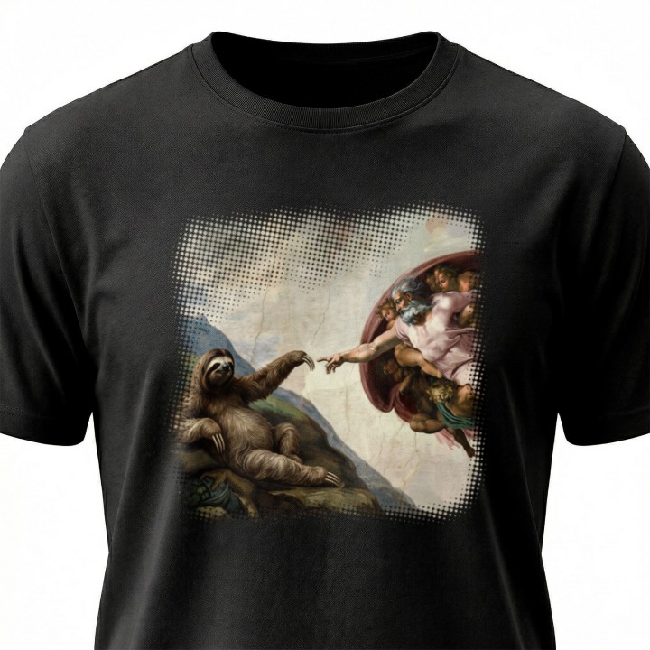 Koszulka Stworzenie Leniwca – Śmieszny Nadruk Parodia Sztuki