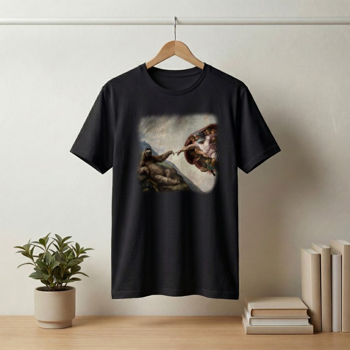 Koszulka Stworzenie Leniwca – Śmieszny Nadruk Parodia Sztuki